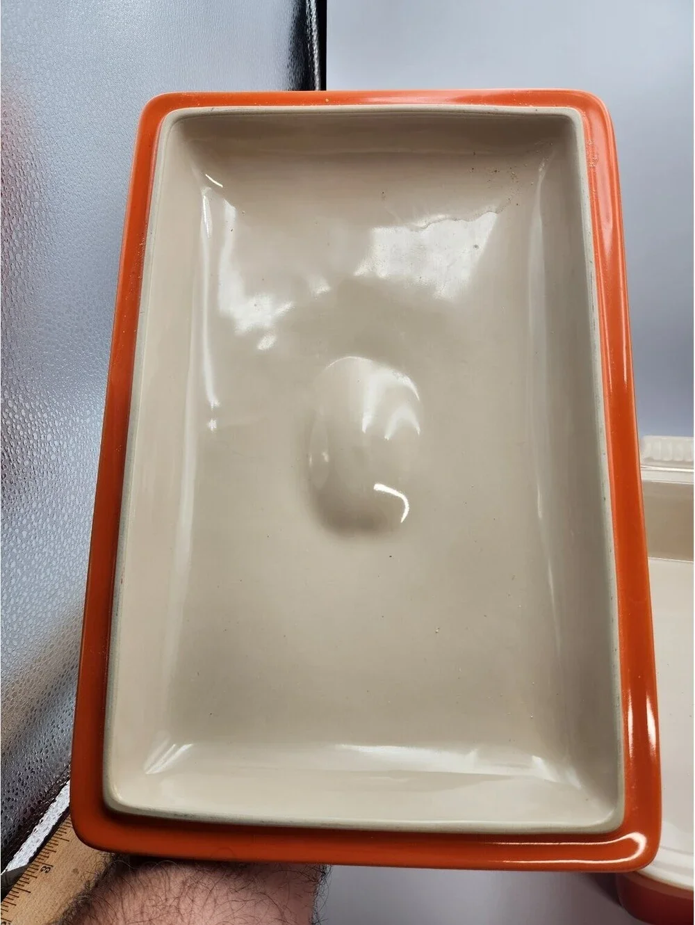 Le Creuset Volcanic Orange Rectangular Baking Dish with Lid 4qt Stoneware - O4